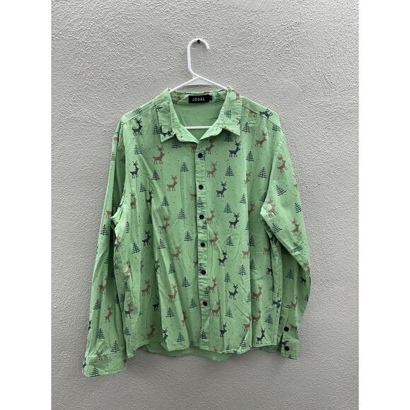 Jogal Mens Shirt Size XL Long Sleeve Button Up Green Holiday Christmas Party - Picture 1 of 11